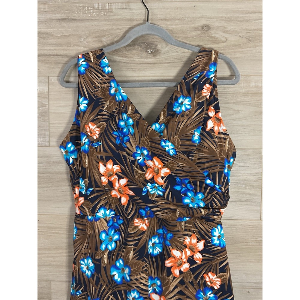 NEW Lands' End Women Tummy Control Surplice Swim Dress 1 Piece Sz 18 DD Tropical - Picture 2 of 11